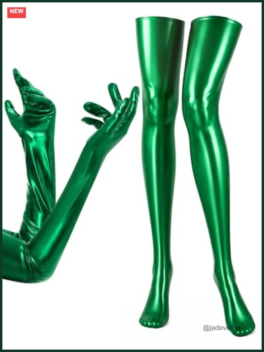 Wet Look Long Gloves & Thigh High Stockings Set Costume Hosiery